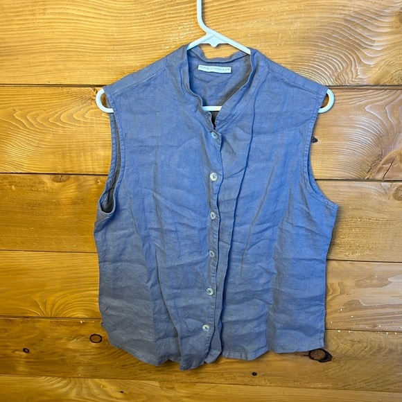 bryn Walker Tops - Bryn Walker Sleeveless Linen Shirt Womens Md Button Up Casual USA Blue summer